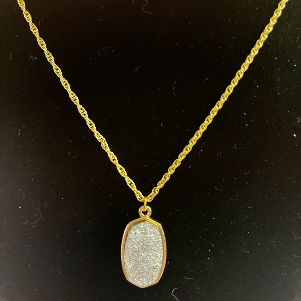 White Iridescent drusy Elegant Gold Necklace